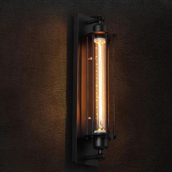 TD® Vägglampa 1 Pack Retro Industrial Black Metal Edison Flute Vägglampa