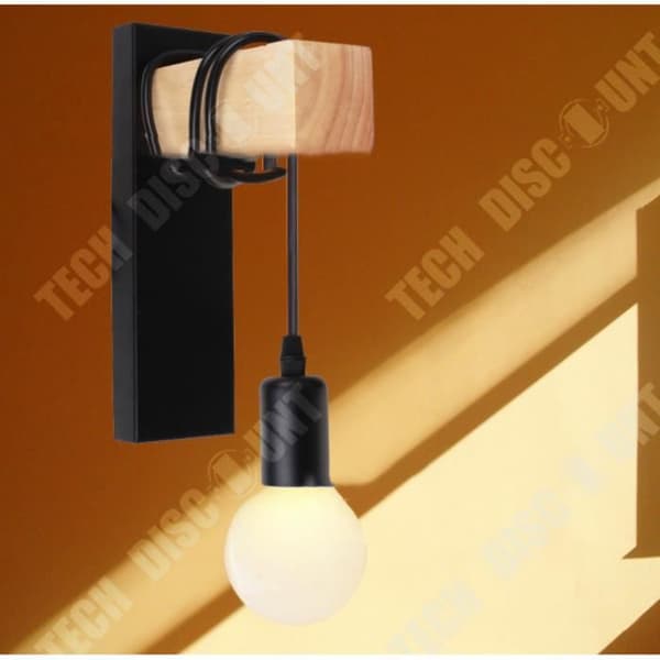 TD® Vägglampor Vintage Industrial E27 Svart metall taklampa 40W Retro Sconce med trä
