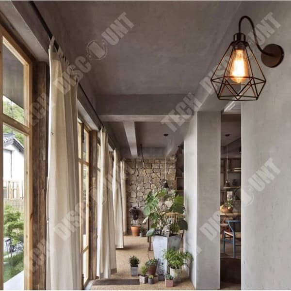 TD® UNI Industrivägglampa E27 16cm - Retro Diamantbur - Svart metall