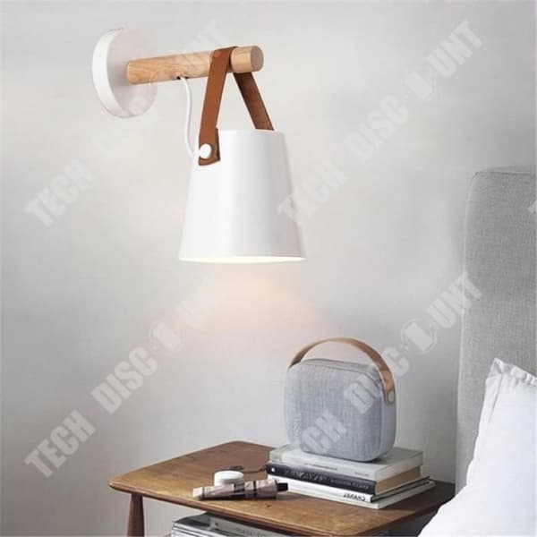 TD® Led Sänglampa i trä Vägglampa Nattljus vid sängkant Modern Shade Nordic Home Decor (vit)