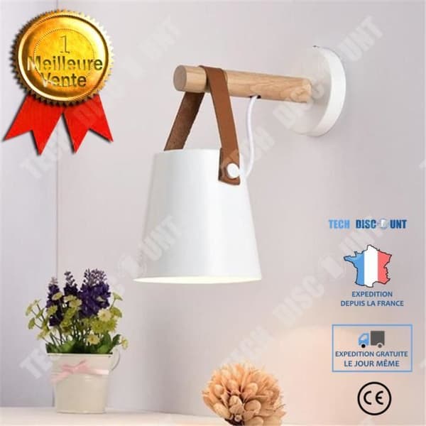 TD® Led Sänglampa i trä Vägglampa Nattljus vid sängkant Modern Shade Nordic Home Decor (vit)