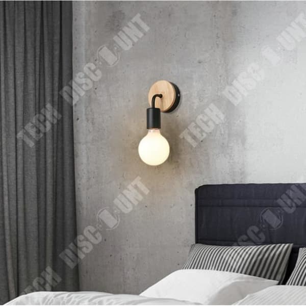 TD® COREP Vägglampa Berkley rund fot i patinerat naturträ och målad metall - E27 40 W - Svart