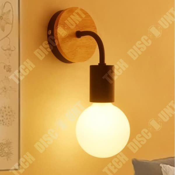 TD® COREP Vägglampa Berkley rund fot i patinerat naturträ och målad metall - E27 40 W - Svart