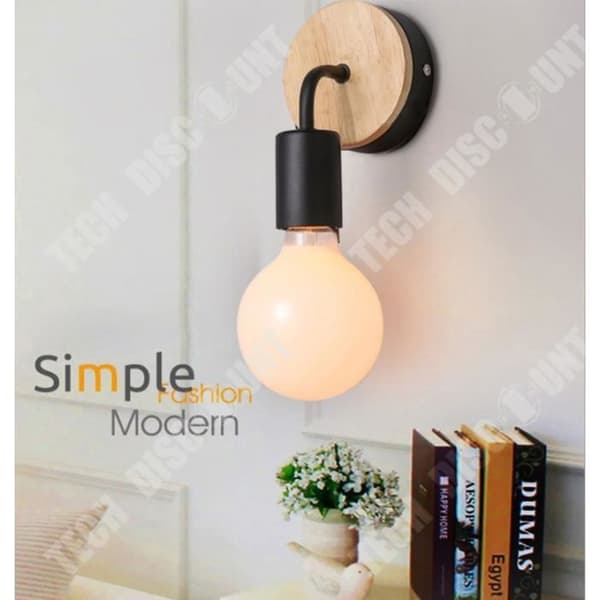 TD® COREP Vägglampa Berkley rund fot i patinerat naturträ och målad metall - E27 40 W - Svart