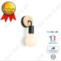 Miniatyrbild 1 av 4: TD® COREP Vägglampa Berkley rund fot i patinerat naturträ och målad metall - E27 40 W - Svart