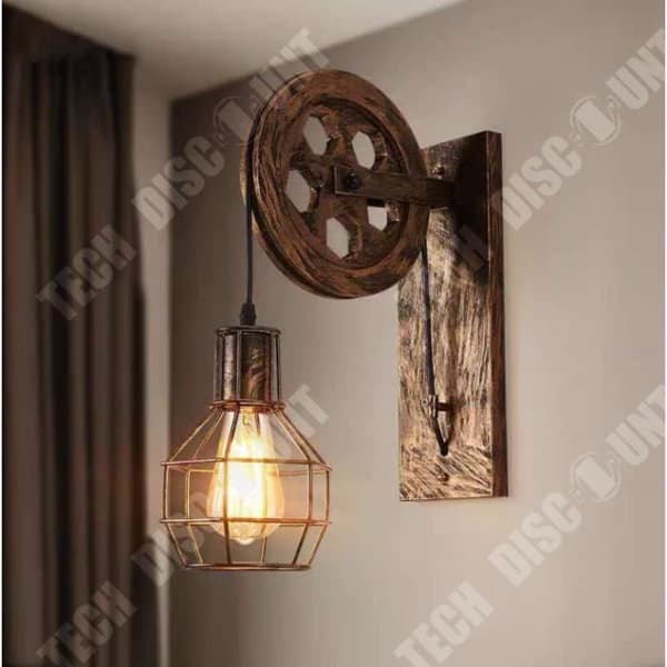 TD® UNI Vintage Inomhus Vägglampa Retro Rust Remskiva Lampa 2st