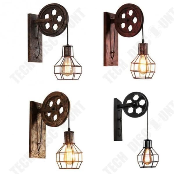 TD® UNI Vintage Inomhus Vägglampa Retro Rust Remskiva Lampa 2st