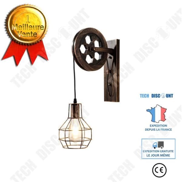 TD® UNI Vintage Inomhus Vägglampa Retro Rust Remskiva Lampa 2st