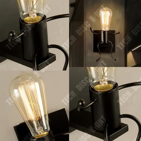 TD® Väggfäste för glödlampa smidesjärn retro sovrum sänggång enkel kreativ kraft svart original design salo