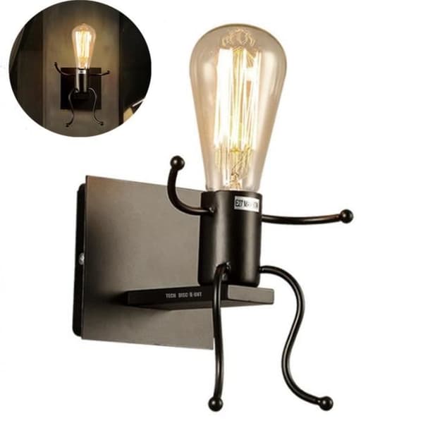 TD® Väggfäste för glödlampa smidesjärn retro sovrum sänggång enkel kreativ kraft svart original design salo