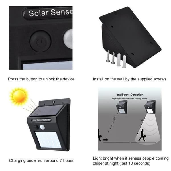 Ototon® 28 LED-soldriven utomhus vattentät 120° vidvinkel rörelsesensorljus med 3 lägen för uteplats med trädgård