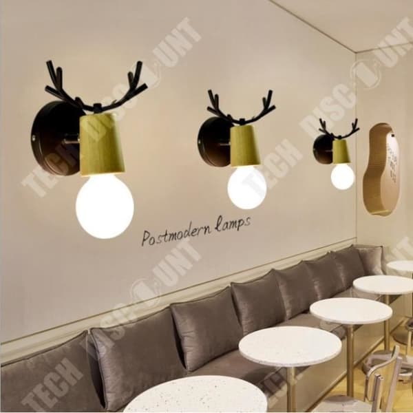 TD® Modern Retro vägglampa i trä, lämplig för barnrum, vardagsrum, nattduksbord, blå (utan E27-lampa)