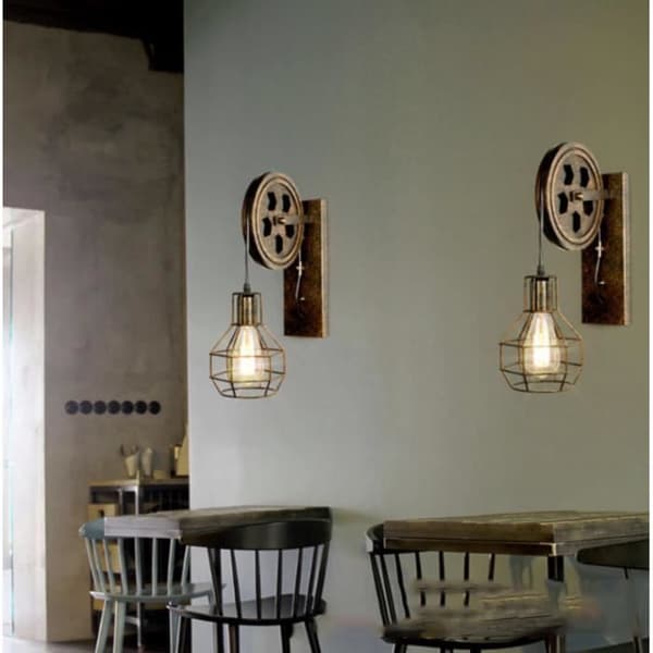 TD® UNI Set med 2 Retro Vintage Industriell Remskiva Vägglampa E27 40W