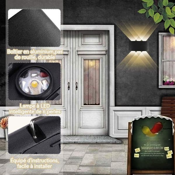 TD® Utomhus Vattentät IP65 Vägglampa LED Vägglampa Modern inomhus- och utomhusdekor Upp och ner Dubbelhuvud - Svart - JB