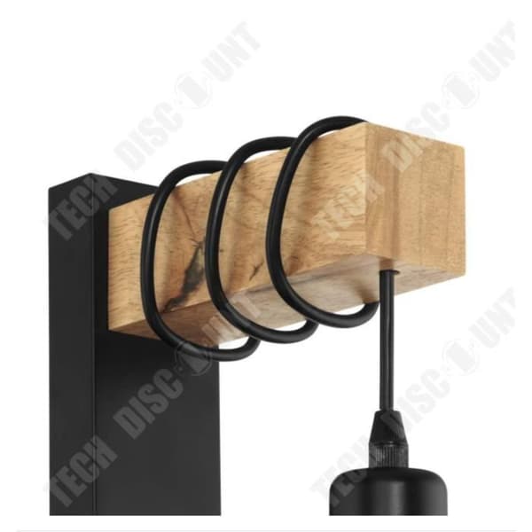 TD® DETROIT Industriell vägglampa i trä - 6 x 15 x H20 - Svart - E27 40W dekorativ glödlampa ingår
