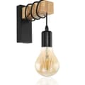 Miniatyrbild 1 av 4: TD® DETROIT Industriell vägglampa i trä - 6 x 15 x H20 - Svart - E27 40W dekorativ glödlampa ingår