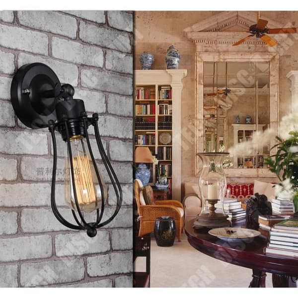 TD® Retro Industriell Vägglampa Ljusarmatur Justerbar Metallbur Inomhusvägglampa Hem Retro Lampa Svart Svart