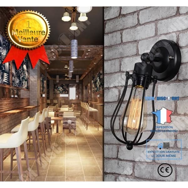 TD® Retro Industriell Vägglampa Ljusarmatur Justerbar Metallbur Inomhusvägglampa Hem Retro Lampa Svart Svart