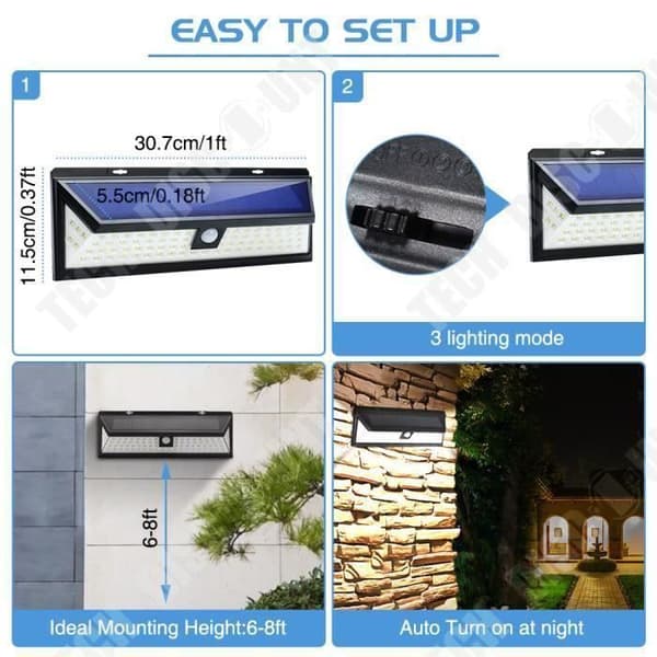 TD® Solar Lights Utomhusvägglampa 80 LED PIR Rörelsesensor IP65 För trädgårdssäkerhetsmöbler hem trädgård