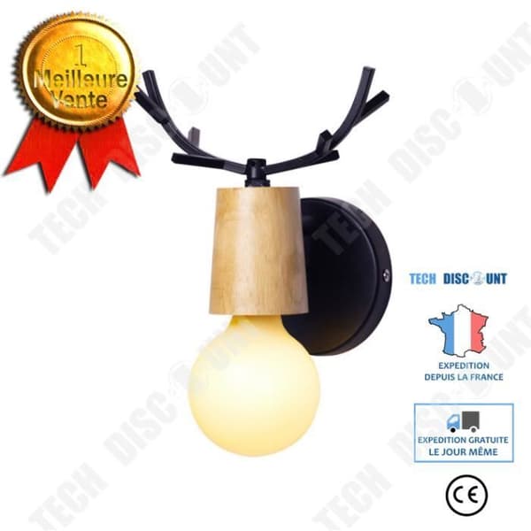 TD® Unny Lampa 2ST Trävägglampathuvud Rådjursform Retro Svart E27