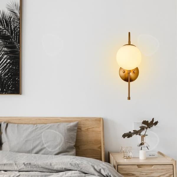 CONFO® Glasvägglampa mjölkvit LED-lampa modern nordisk stil minimalistisk bakgrundsvägg för sovrum och vardagsrum