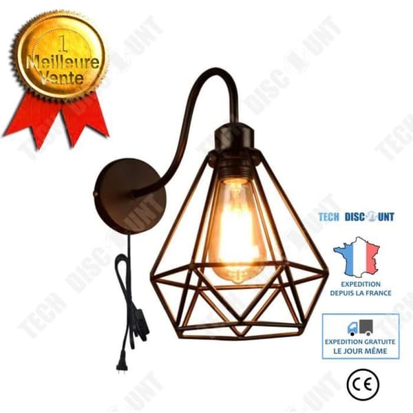 TD® UNI Set med 2 Industrial Vintage inomhus vägglampa ljusarmatur svart metall diamantburbelysning