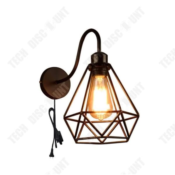 TD® UNI Set med 2 Industrial Vintage inomhus vägglampa ljusarmatur svart metall diamantburbelysning