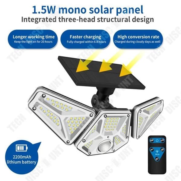 TD® 2st Solar Vägglampa Tre Head Sensor Light Garage Light Utomhus Trädgård Utomhusbelysning Solar Light
