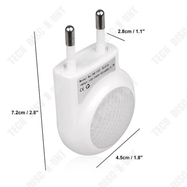 TD® 0,7W Mini LED-nattlampor med ljussensorkontakt, automatisk sensor, babybarnrum, vit, 2 st