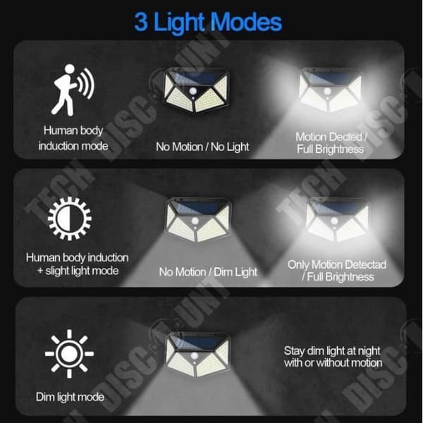TD® 100LED solcellsuppladdningsbar vägglampa med fyra ljus kroppsinduktionslampa Utomhusbelysning Innergårdslampa mod