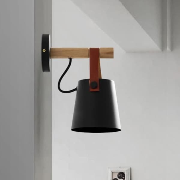 Led vägglampa Sänglampa i trä Nattlampa Modern lampskärm Nordic Home Decor (svart) - 249955 Svart