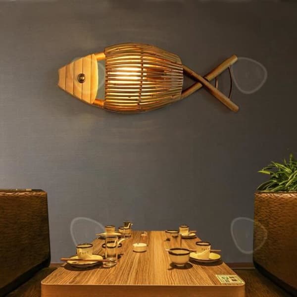 CONFO® Vägglampa Retro Förberedelse Bambu flätad fisk Café Bar Vingård Vardagsrum Odla Restaurang