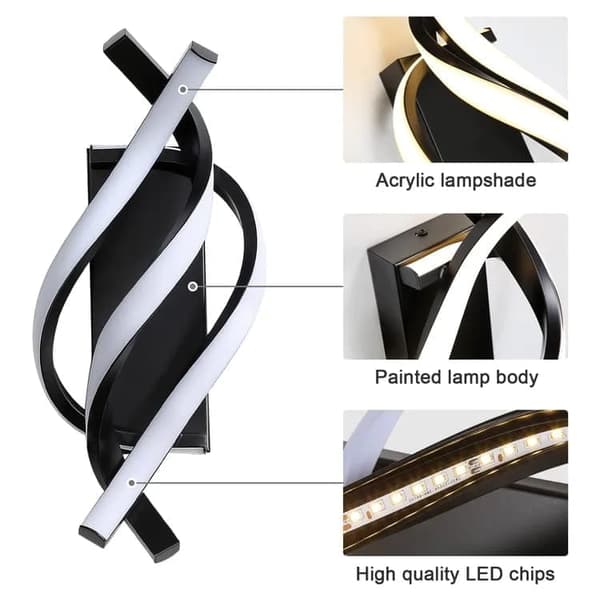 Modern spiral LED-vägglampa, inomhusbelysning och dekorationslampa i aluminium, lämplig för sovrum, korridorer och trappor