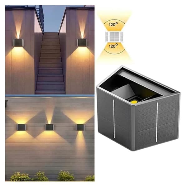 Moorle Solar ylös-alas seinävalaisimet, lämmin valkoinen, IP65 vedenpitävä, ulkoaidan sisustus