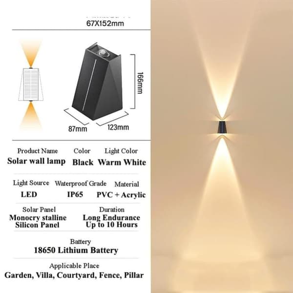 Moorle Solar ylös-alas seinävalaisimet, lämmin valkoinen, IP65 vedenpitävä, ulkoaidan sisustus