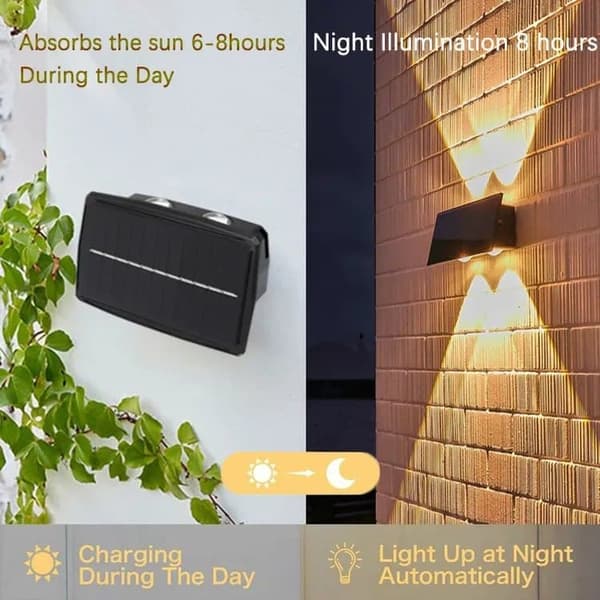 Moorle Solar ylös-alas seinävalaisimet, lämmin valkoinen, IP65 vedenpitävä, ulkoaidan sisustus