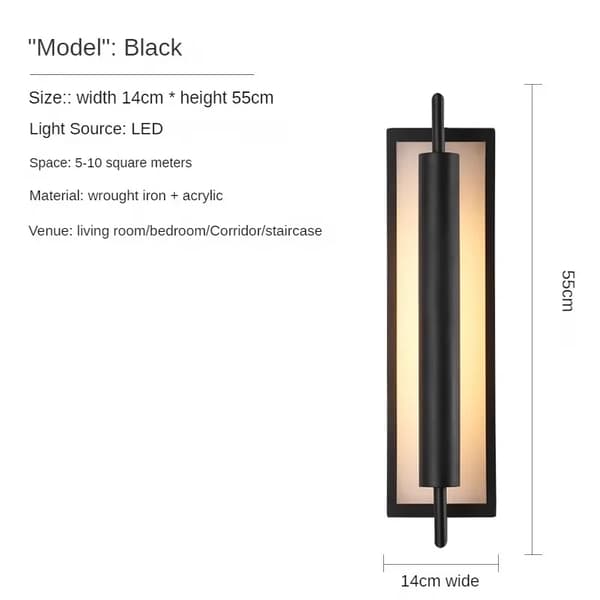 Postmodern vägglampa, 14 cm bredd, 55 cm höjd,Varm vit (2700-3500K), svart