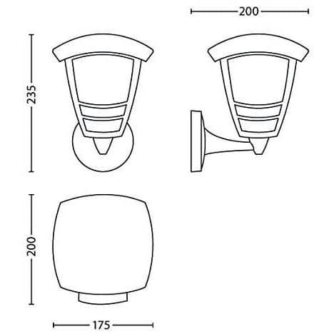 Vägglampa utomhus Rising Metal H20cm Svart Philips - Creek - Glödlampa - Böjd design