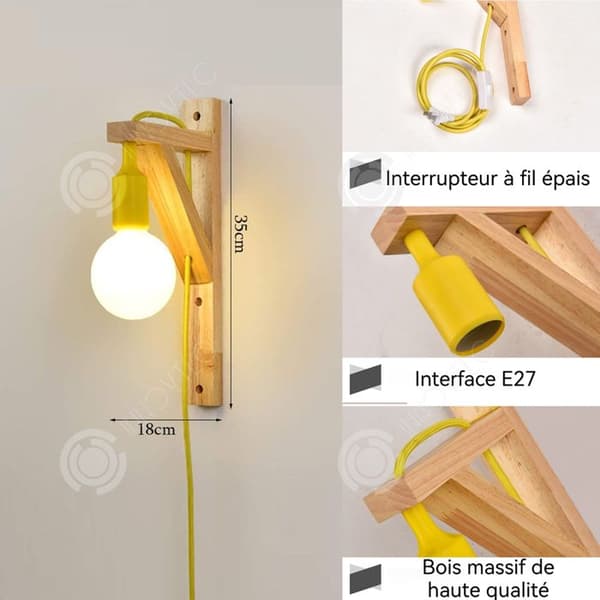 INN Vägglampa hängande 4x35x18cm vägglampa trä väggapplikation inomhus vintage trä vägglampa LED inomhusapplikation
