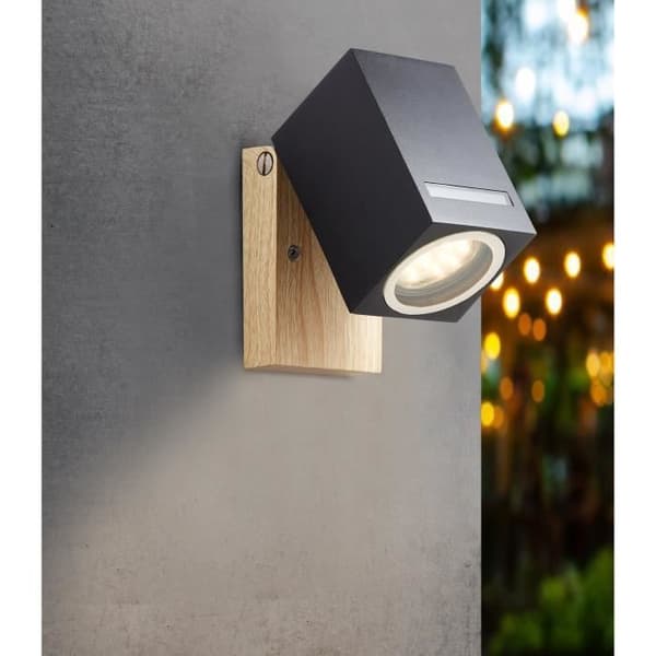 Vägglampa utomhus GALENI - BRILLIANT - svart/naturlig - metall/glas - GU10 1x20W
