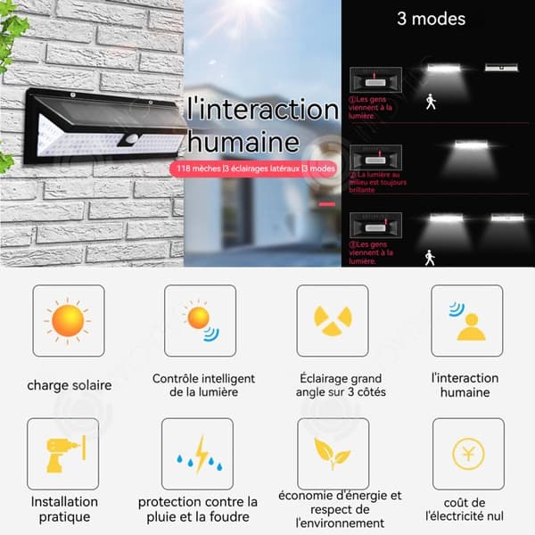 INN Solar Lamp Outdoor Solar Light Tresidig vägglampa Smart Sensor Rörelsesensor Vattentät belysning