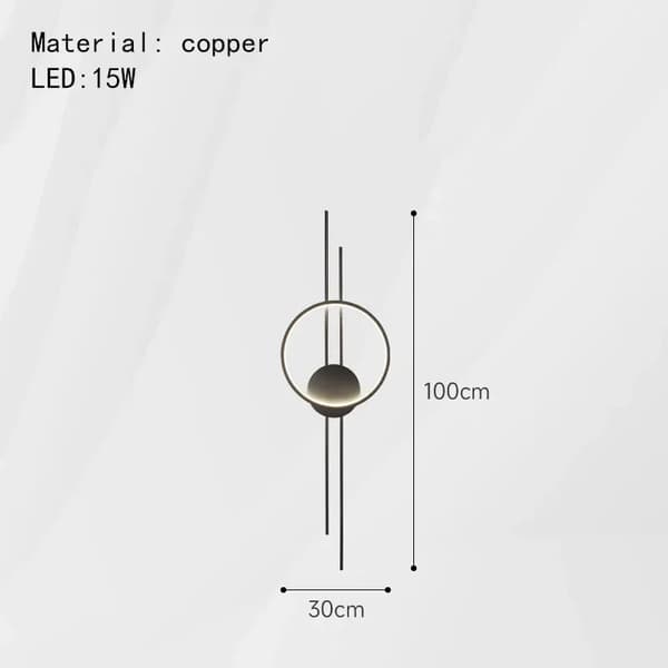 Nordisk stil LED-vägglampa, energieffektiv, kopparmaterial,Svart-koppar 100cm, varmt ljus
