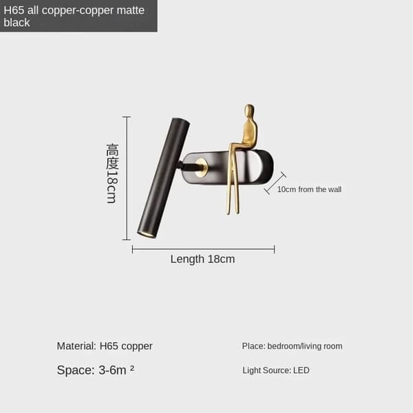Kreativ Brass People LED Vägglampa, Stilig Modern Design, Idealisk för Sovrum och Vardagsrum,svart Vänster-A