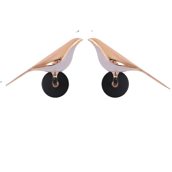 Nordisk Vägglampa, Roséguld Finish, LED-belysning, 2 Fågel Design,en fågel-2st, föränderlig