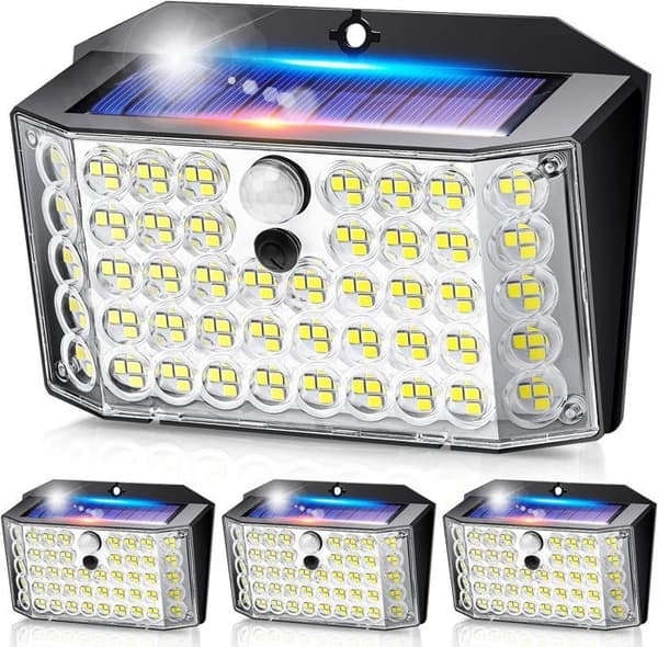 Solcellslampa utomhus rörelsedetektor - Solarspot utomhus - Solarljus utomhus - 4 st, 246 LED, 2000 LM, 270°, IP65