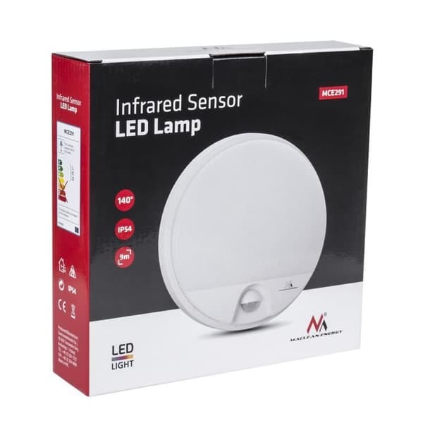 Maclean MCE291 LED-vägglampa med rörelsedetektor - Vit - Utomhus - IP54 - 15W - 4000K