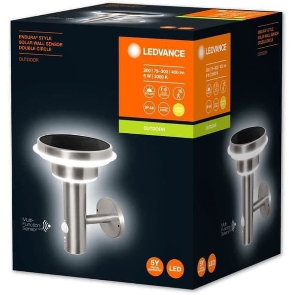 LEDVANCE Endura Solar dubbelcirkel utomhusvägglampa 6 W = 600lm stål - Rörelse- och ljusdetektor