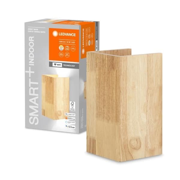 LEDVANCE ORBIS WOOD SMART+ Wi-Fi-lampa, dimbar LED-vägglampa inomhus, 14W belysning, temperatur på