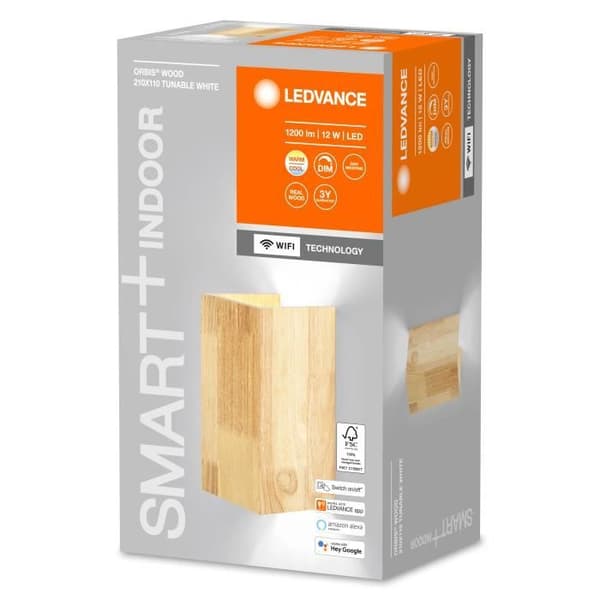 LEDVANCE ORBIS WOOD SMART+ Wi-Fi-lampa, dimbar LED-vägglampa inomhus, 14W belysning, temperatur på