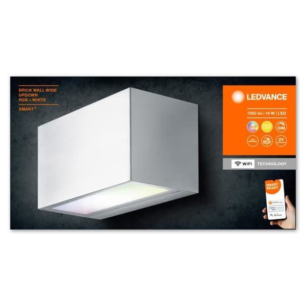 LEDVANCE SMART+ WI-FI BRICK ST RGBW 14,5 cm - mörkgrå dimbar LED-vägglampa med 3000 stålhölje